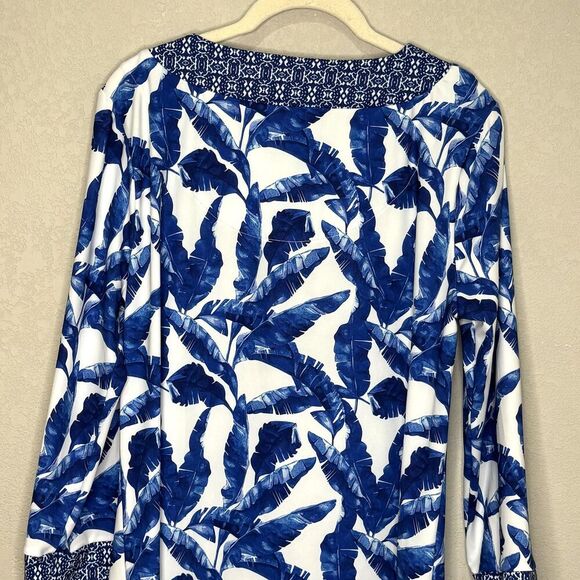 Cabana Life Dress Womens Large Blue White Palm Print Tunic UPF 50 Sun Protection - Picture 8 of 11